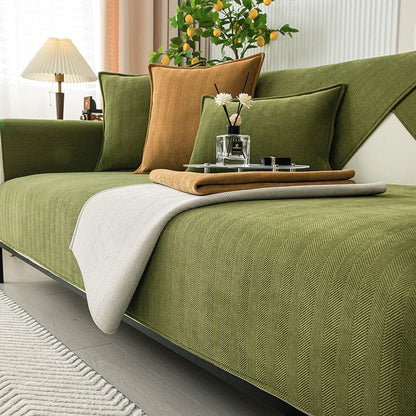 Chenille Bank Protector with Herringbone Structure – VeluraShield-Green-1-Piece Set (4 pieces)-Nora Luxe