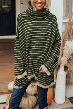 Relaxed Fit Women's Horizontal Stripe Jumper - Olytrend