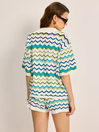 Colorful Geometric Knit Shorts Outfit