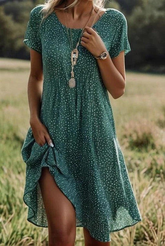 Fashionable Dot Print Mini Dress with Cap Sleeves - Pexav