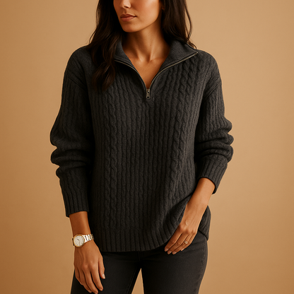 Women’s chic half zip sweater with slightly tailored fit, soft breathable fabric, and versatile neckline. Perfect for casual, office, or evening wear.