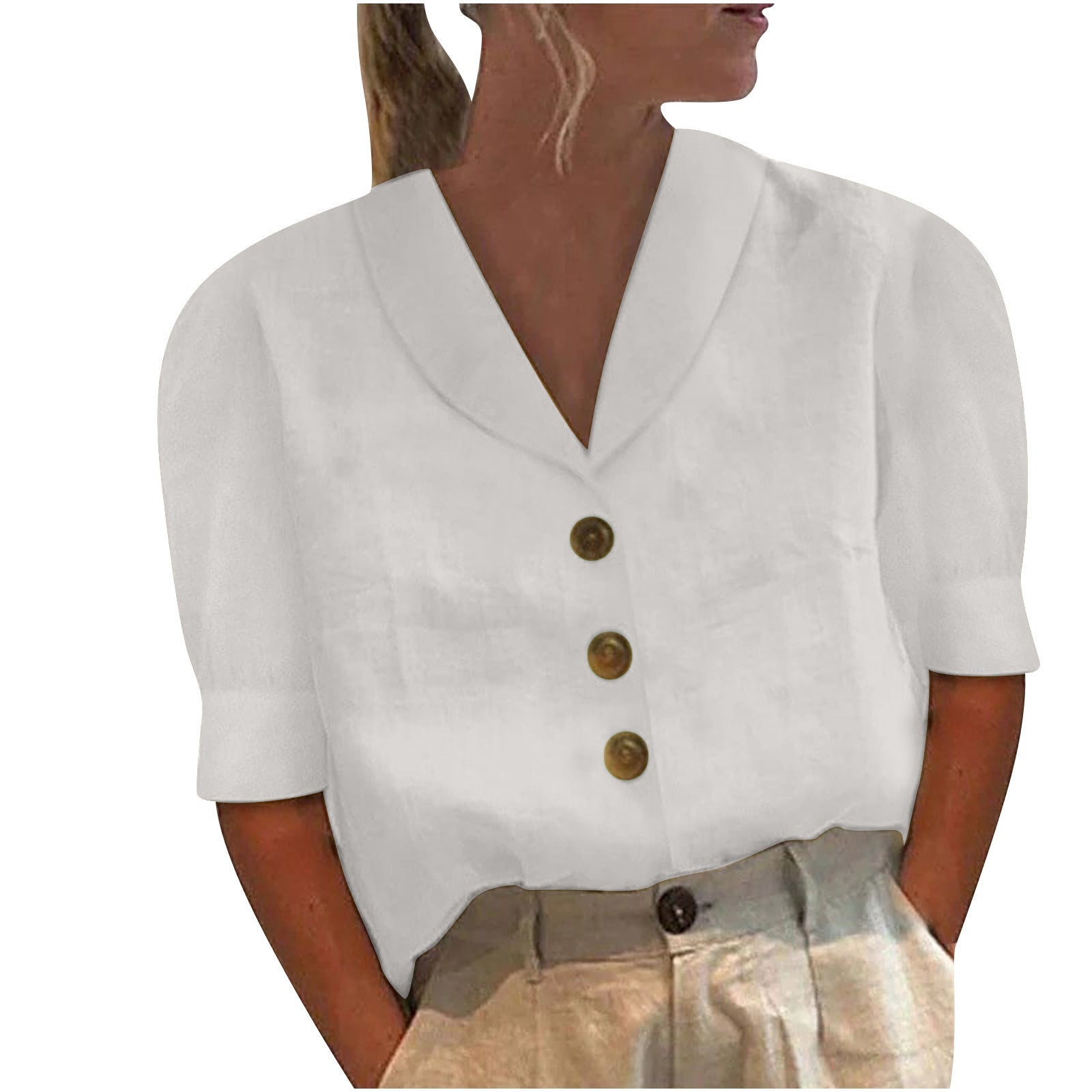 Chic Ladies Blouse with Collar and Buttons - Vivienne-S-White-Nora Luxe