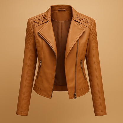 Women’s mid-season jacket with stand-up collar and silver zipper details, ideal for casual and elegant spring or fall looks.