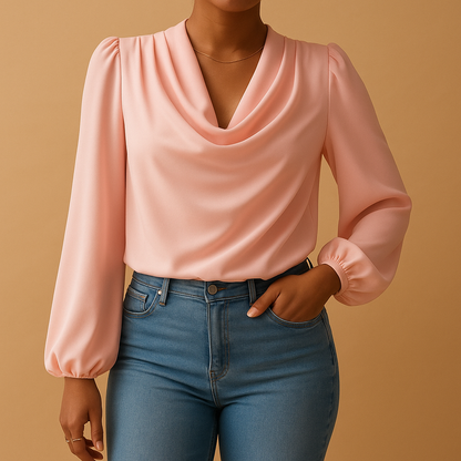 Women’s chiffon blouse with V-neck and puff sleeves — airy, elegant, and perfect for both casual and formal outfits.
