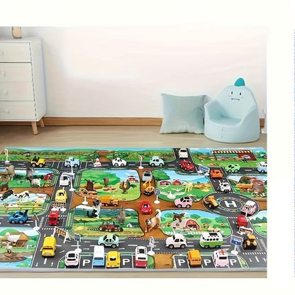 Children's Play Mat with Farm and Traffic Theme - DuoPlay-The Livary