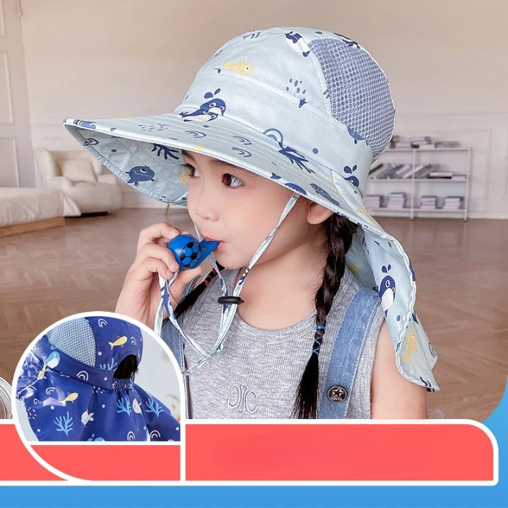 CHILDREN'S SUN HAT WITH UPF 50+ - WIDE BRIM AND ADJUSTABLE CHIN STRAP-Light Blue-Nora Luxe