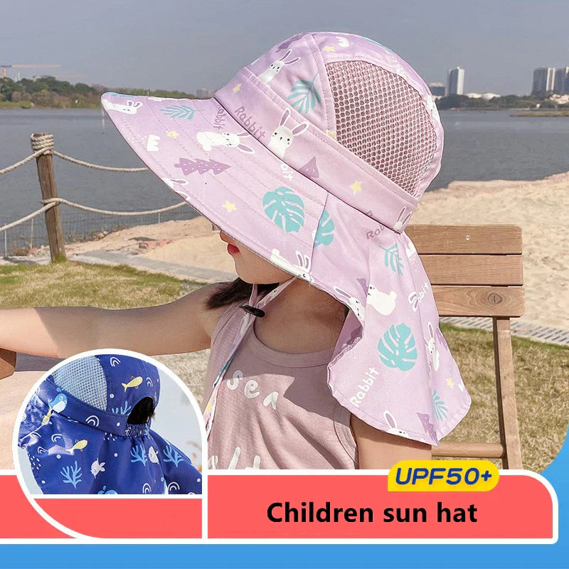 CHILDREN'S SUN HAT WITH UPF 50+ - WIDE BRIM AND ADJUSTABLE CHIN STRAP-Pink-Nora Luxe