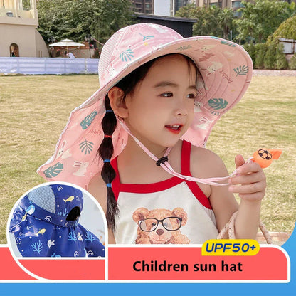 CHILDREN'S SUN HAT WITH UPF 50+ - WIDE BRIM AND ADJUSTABLE CHIN STRAP-Pink-Nora Luxe