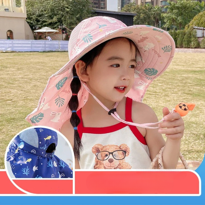 CHILDREN'S SUN HAT WITH UPF 50+ - WIDE BRIM AND ADJUSTABLE CHIN STRAP-Pink-Nora Luxe