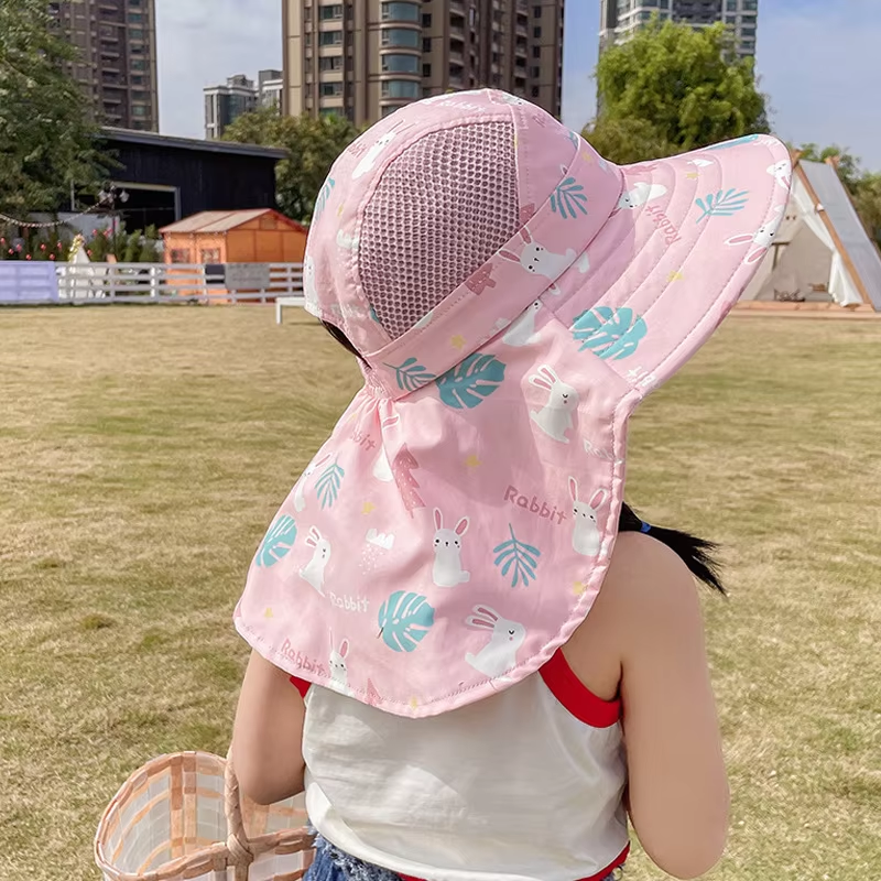 Kids Protective Sun Hat with Wide Brim Strap - Pexav