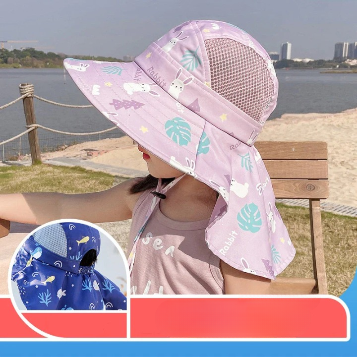 CHILDREN'S SUN HAT WITH UPF 50+ - WIDE BRIM AND ADJUSTABLE CHIN STRAP-Purple-Nora Luxe