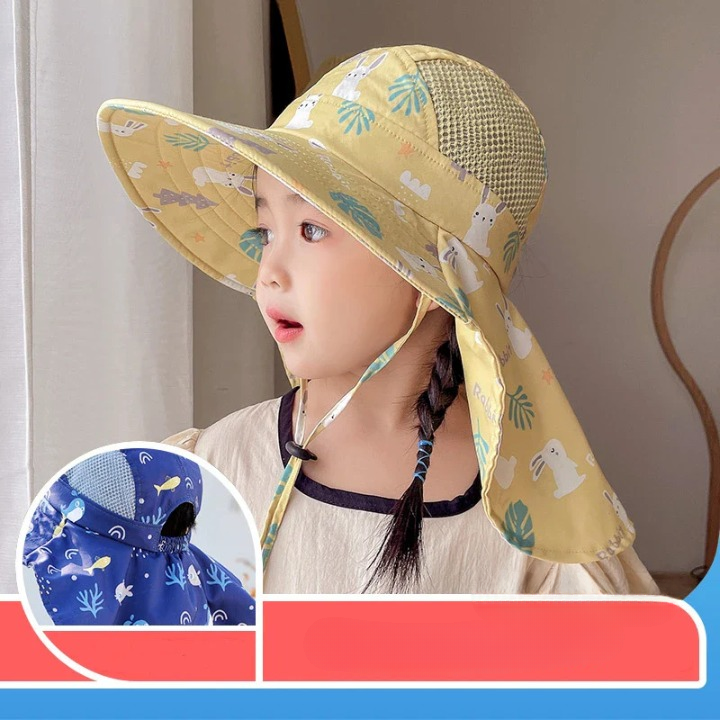CHILDREN'S SUN HAT WITH UPF 50+ - WIDE BRIM AND ADJUSTABLE CHIN STRAP-Yellow-Nora Luxe