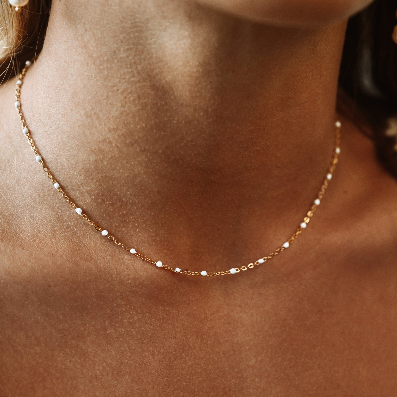 Delicate White Bead Choker Necklace - Pexav