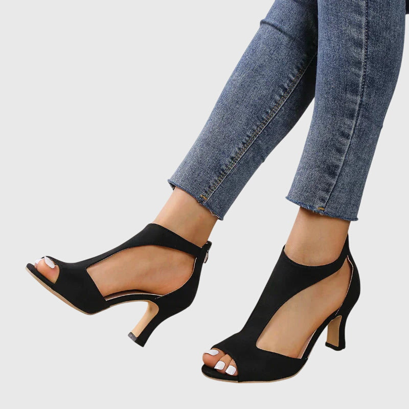 Image of Christina | Women's Peep Toe T-Strap Heeled Shoes