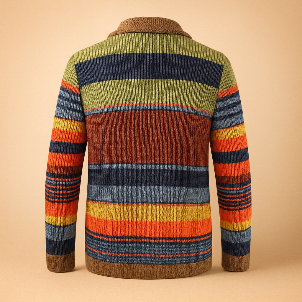 Men’s chunky knit buttoned cardigan with a warm vintage design, perfect for casual or formal autumn and winter outfits.
