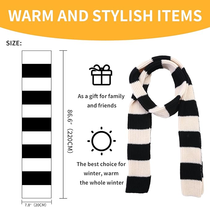 Chunky Knitted Striped Scarf for Men - Chris-Black/Gray-Nora Luxe