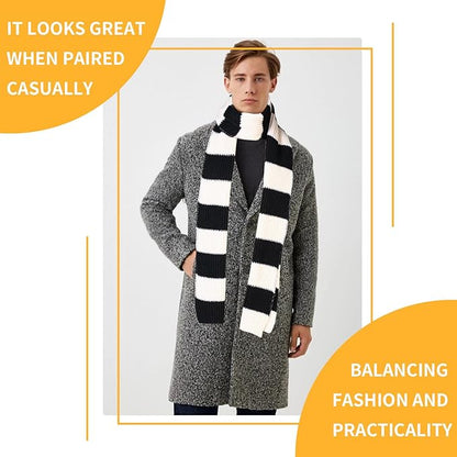Chunky Knitted Striped Scarf for Men - Chris-Black/Gray-Nora Luxe
