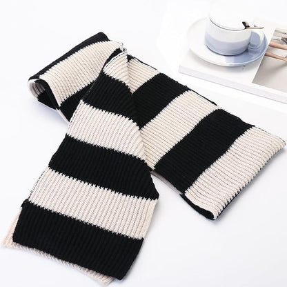Chunky Knitted Striped Scarf for Men - Chris-Black/Gray-Nora Luxe