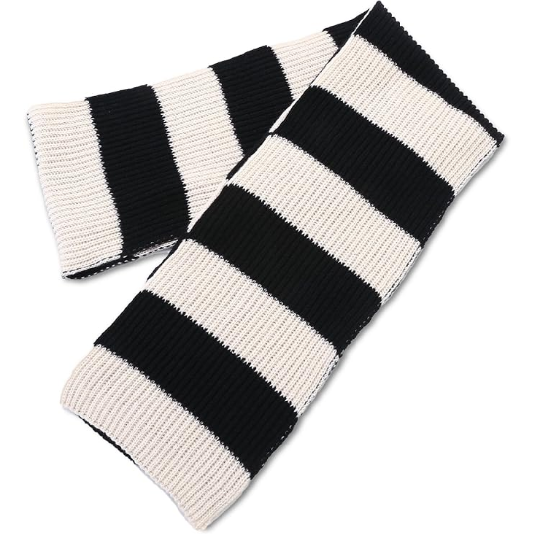 Chunky Knitted Striped Scarf for Men - Chris-Black/White-Nora Luxe