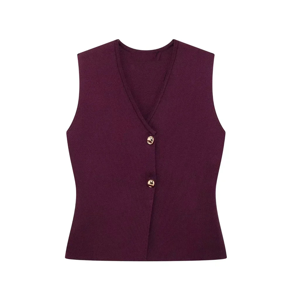 Image of Cindy | Women's Button Front Fitted Vest Top