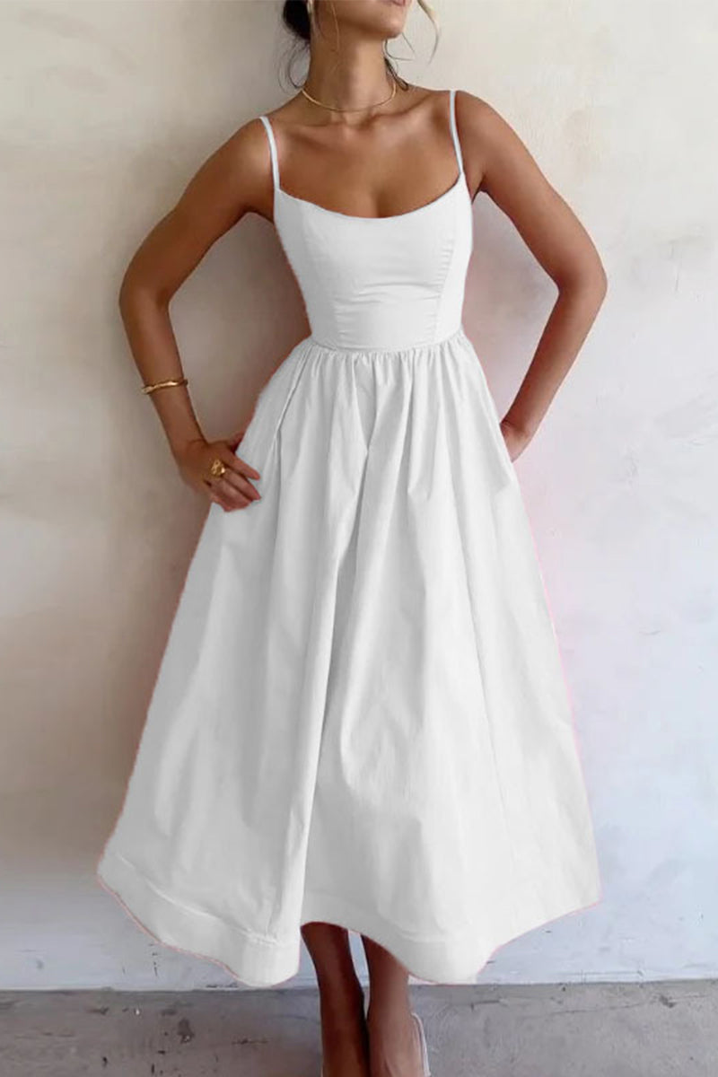 Image of Clara | Women's Spaghetti Strap A-Line Midi Dress