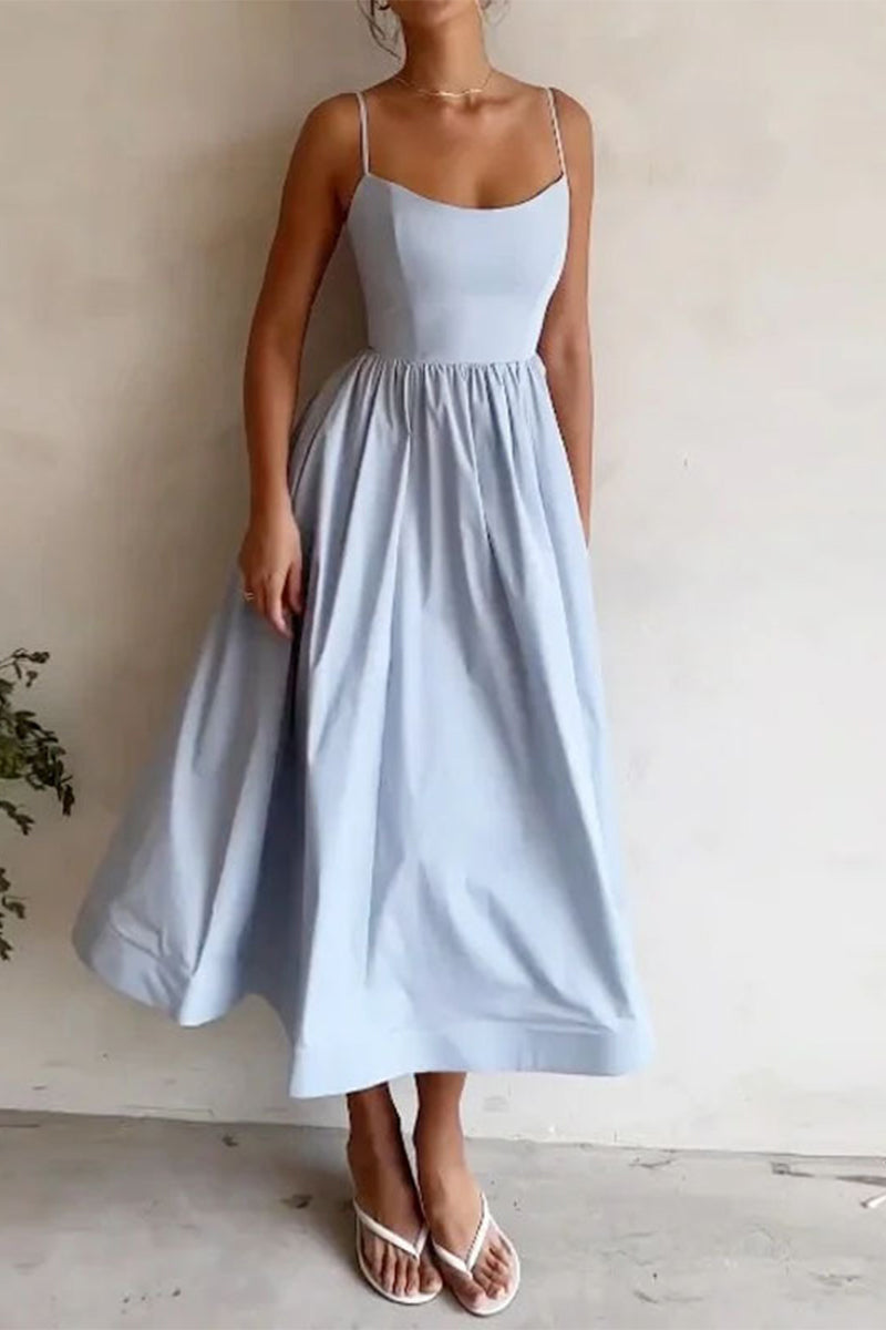Image of Clara | Women's Spaghetti Strap A-Line Midi Dress