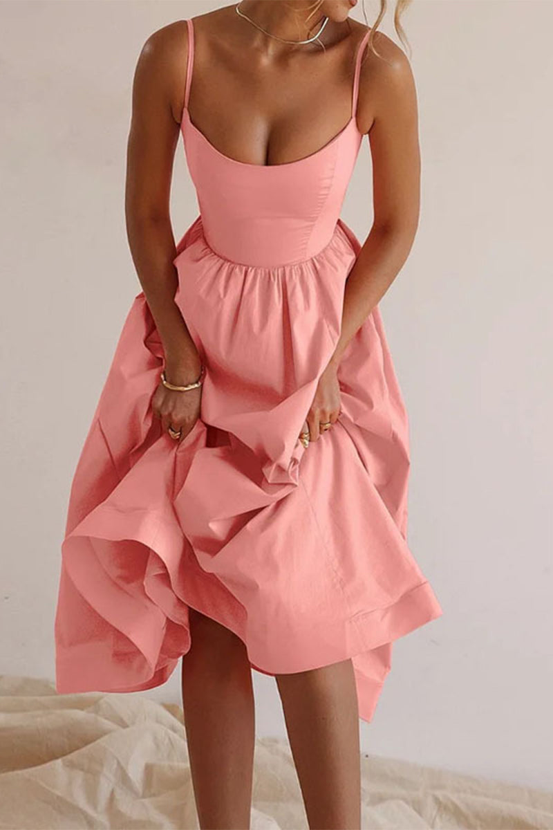Image of Clara | Women's Spaghetti Strap A-Line Midi Dress