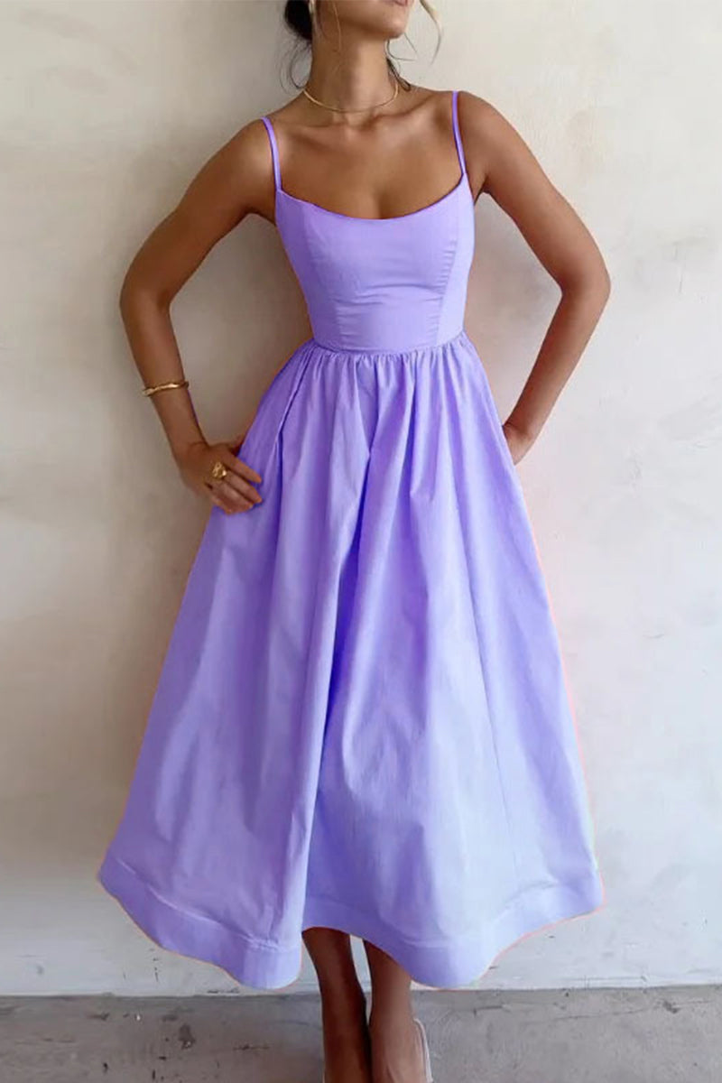 Image of Clara | Women's Spaghetti Strap A-Line Midi Dress