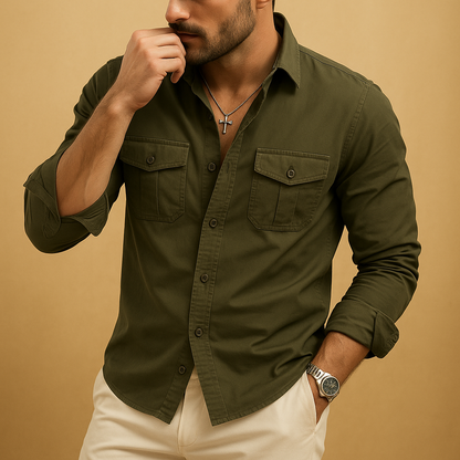 Men’s classic button-up shirt Adrian with notch collar and chest pocket, perfect for formal events, office wear, or casual occasions.