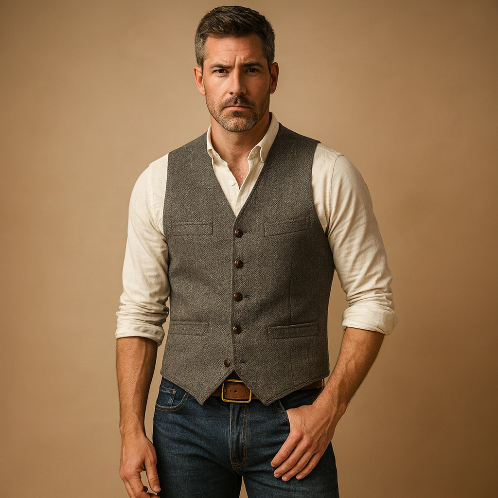 Elegant buttoned vest for men with adjustable fit and timeless design, perfect for formal and casual wear in autumn and winter.