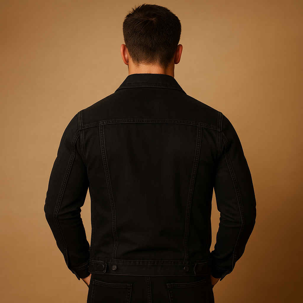 Men’s classic denim jacket with regular fit, button closure, and chest and side pockets, ideal for spring and summer outfits.