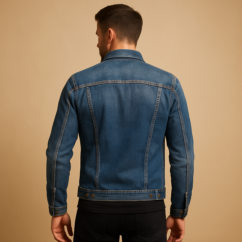 Men’s classic denim jacket with button closure and front pockets, suitable for everyday wear and casual occasions.