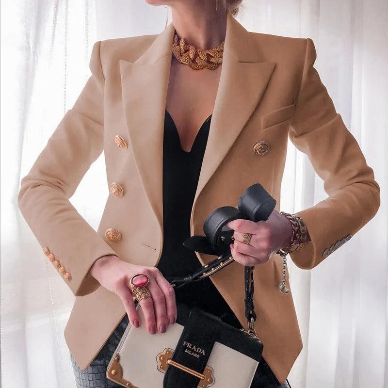 Classic Double-Breasted Women's Blazer - Amara-Brown-XS-Nora Luxe
