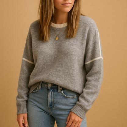 Women’s classic knit sweater with round neck, wrinkle-free cotton blend, and long sleeves. Perfect for autumn, winter, and spring outfits.