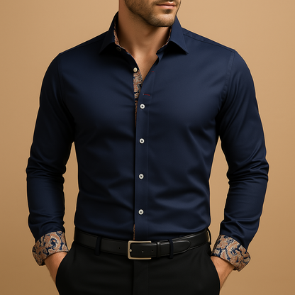Men’s classic long sleeve shirt with modern fit, versatile design, and timeless style for formal, casual, or evening occasions.