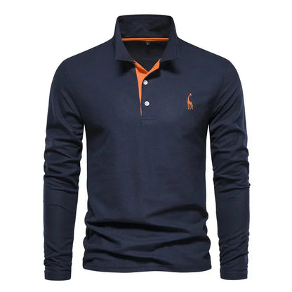 Classic Men's Long Sleeve Polo Shirt - Felix-Dark Blue-S-Nora Luxe