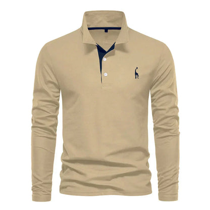 Classic Men's Long Sleeve Polo Shirt - Felix-Khaki-S-Nora Luxe