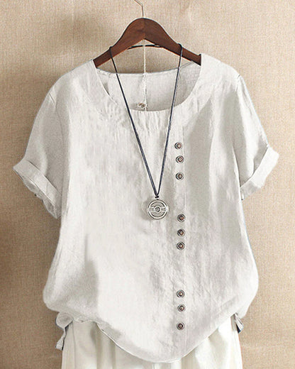 Classic Plain T-shirt with Short Sleeves and Round Neck - Emma-White-S-Nora Luxe