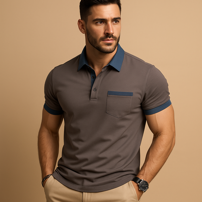 Classic short sleeve polo shirt for men with collar and button closure, available in multiple colors. Ideal for casual, office, or semi-formal wear.