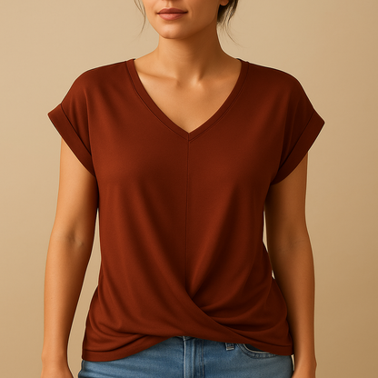 Women’s classic V-neck blouse with timeless fit and modern details, available in neutral and seasonal colors, perfect for office or casual wear.