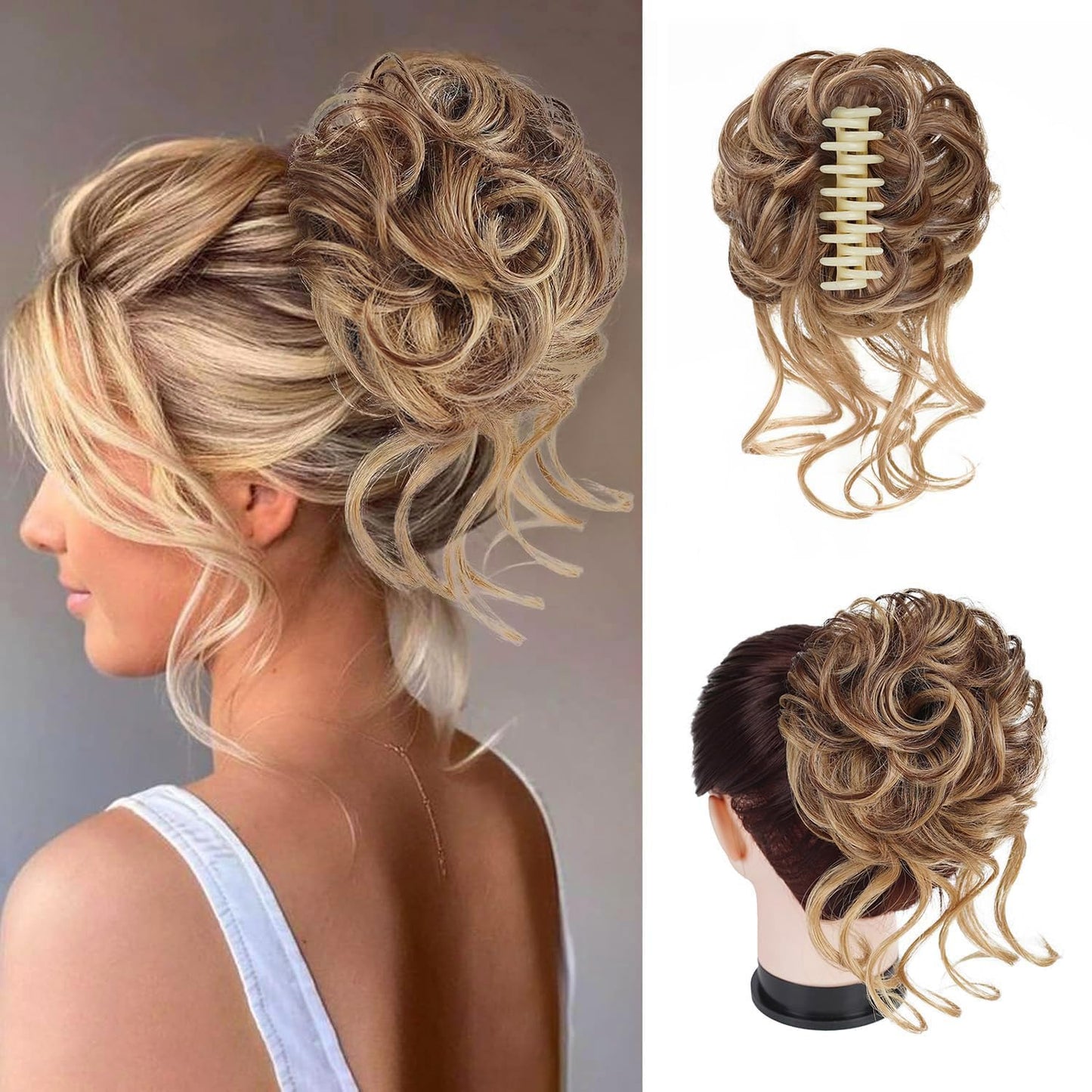 Clip with Hair Extension for Wavy Bun – CurlClip-Dark brown-Nora Luxe