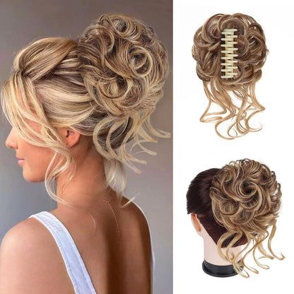 Clip with Hair Extension for Wavy Bun – CurlClip-Dark brown-Nora Luxe