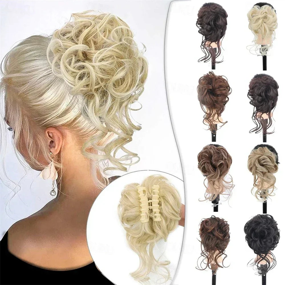 Clip with Hair Extension for Wavy Bun – CurlClip-Dark brown-Nora Luxe