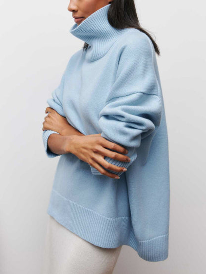 Clear Blue Crew Neck Loose Fit Sweater
