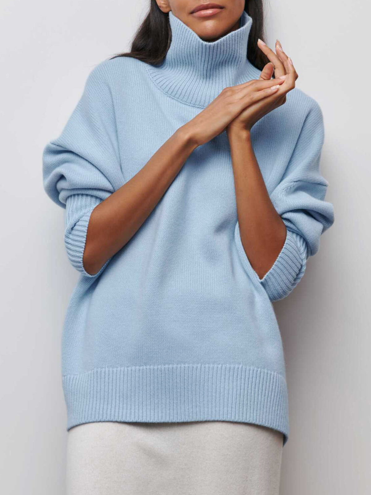 Clear Blue Crew Neck Loose Fit Sweater