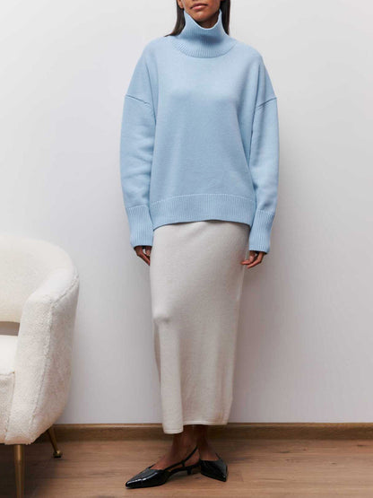 Clear Blue Crew Neck Loose Fit Sweater
