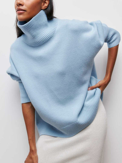 Clear Blue Crew Neck Loose Fit Sweater - Pexav