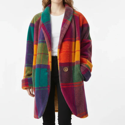 Large Checked Coat for Ladies - Olytrend