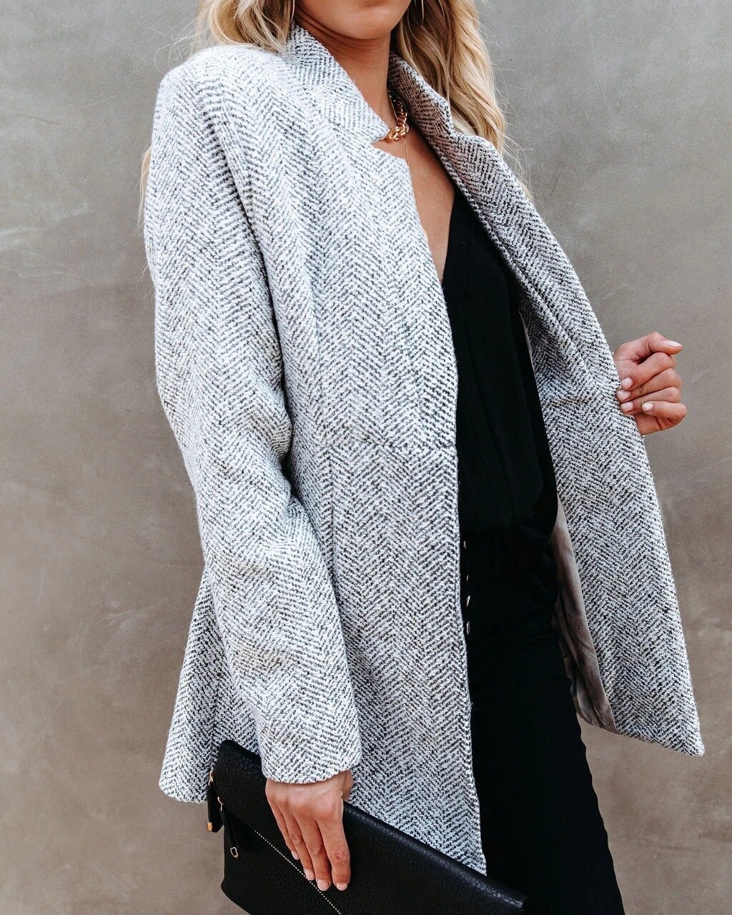 Classic Fit Open Front Wool Coat for Women