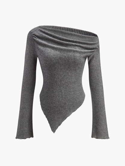Chic Off Shoulder Fitted Sweater Top - Pexav